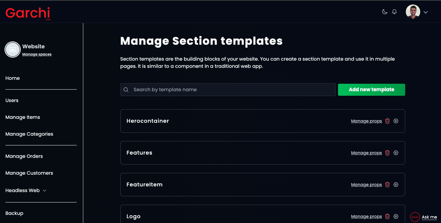 Section template